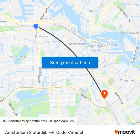 Amsterdam Sloterdijk to Ouder-Amstel map