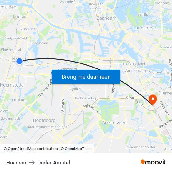 Haarlem to Ouder-Amstel map