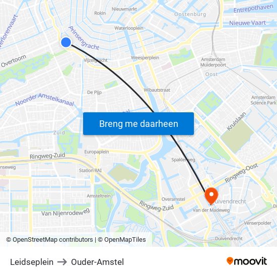 Leidseplein to Ouder-Amstel map