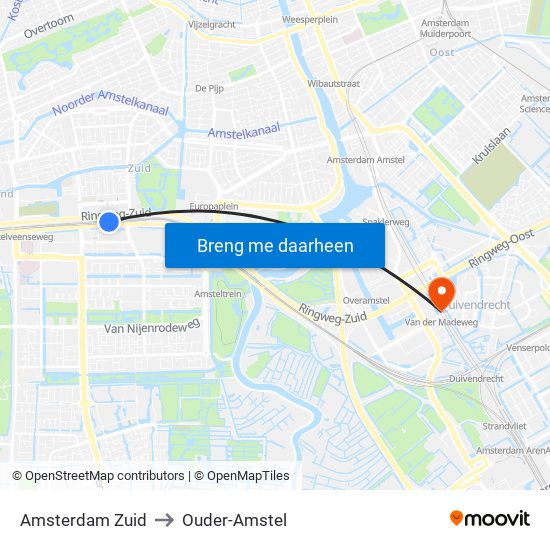 Amsterdam Zuid to Ouder-Amstel map