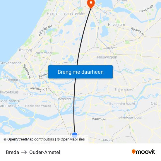 Breda to Ouder-Amstel map