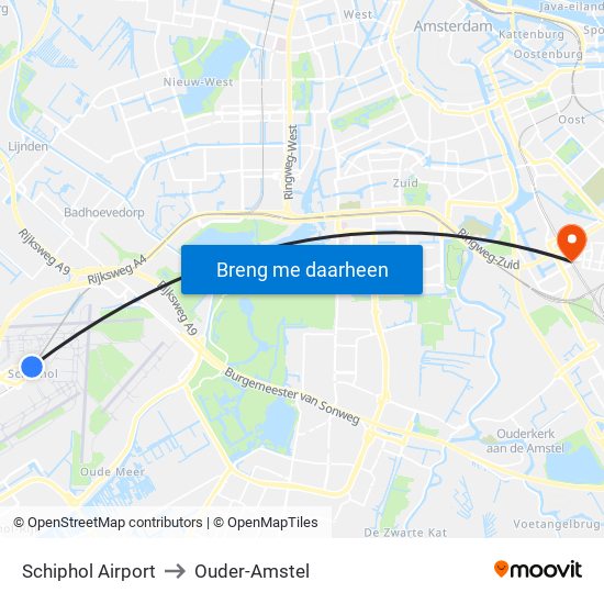 Schiphol Airport to Ouder-Amstel map