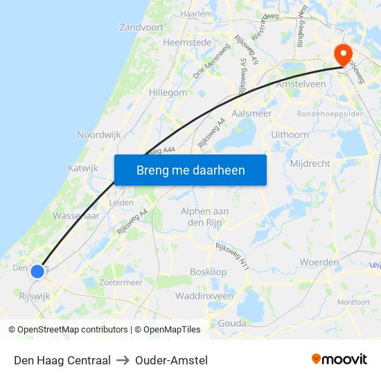 Den Haag Centraal to Ouder-Amstel map