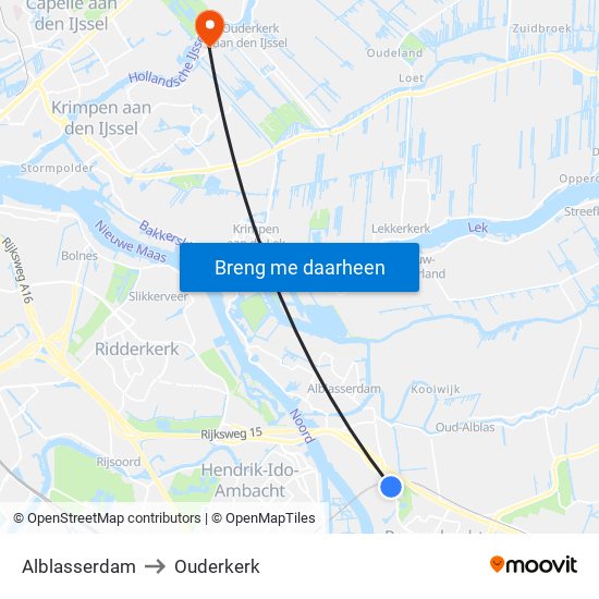 Alblasserdam to Ouderkerk map