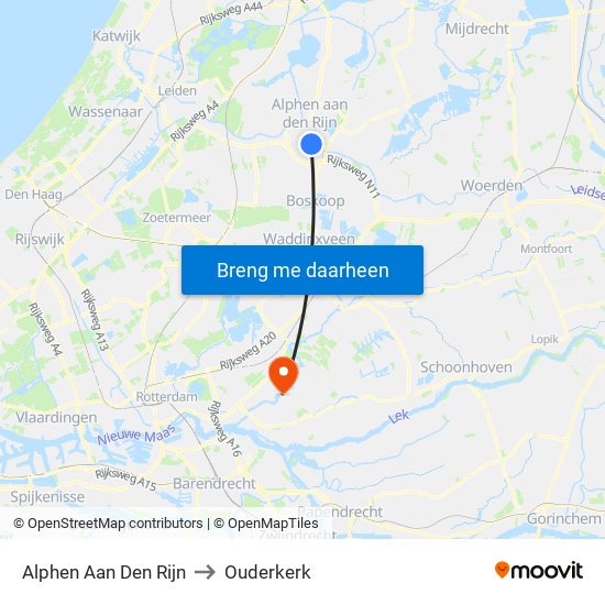 Alphen Aan Den Rijn to Ouderkerk map