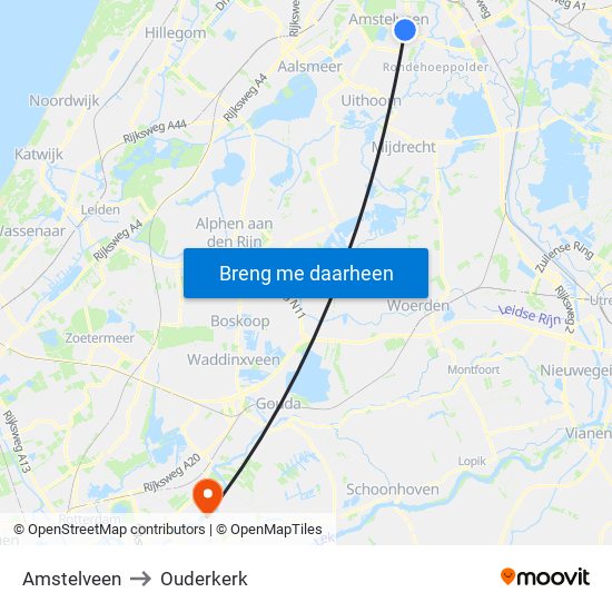 Amstelveen to Ouderkerk map