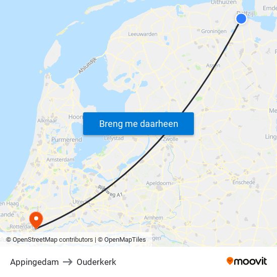 Appingedam to Ouderkerk map