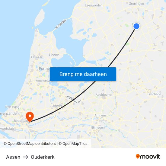 Assen to Ouderkerk map