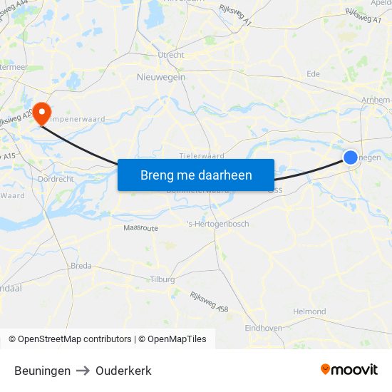 Beuningen to Ouderkerk map