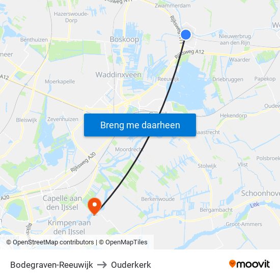 Bodegraven-Reeuwijk to Ouderkerk map