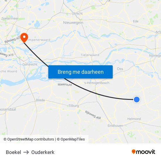 Boekel to Ouderkerk map