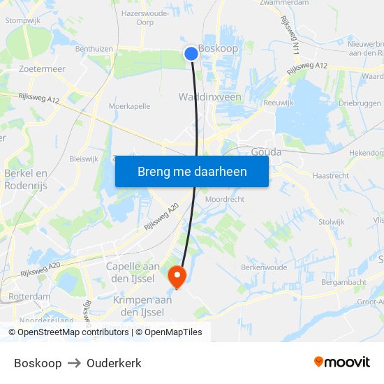 Boskoop to Ouderkerk map