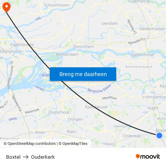 Boxtel to Ouderkerk map