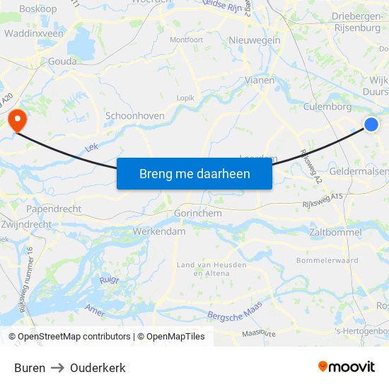 Buren to Ouderkerk map