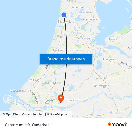 Castricum to Ouderkerk map