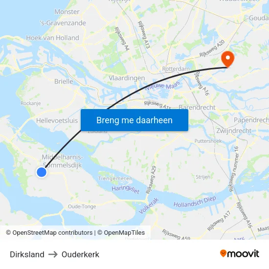 Dirksland to Ouderkerk map