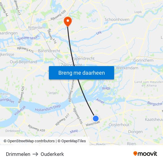 Drimmelen to Ouderkerk map