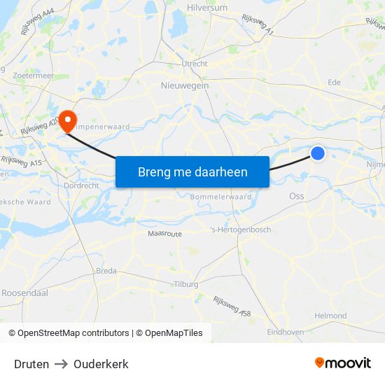 Druten to Ouderkerk map