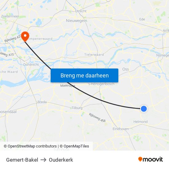 Gemert-Bakel to Ouderkerk map