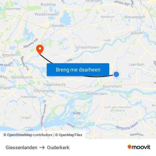 Giessenlanden to Ouderkerk map