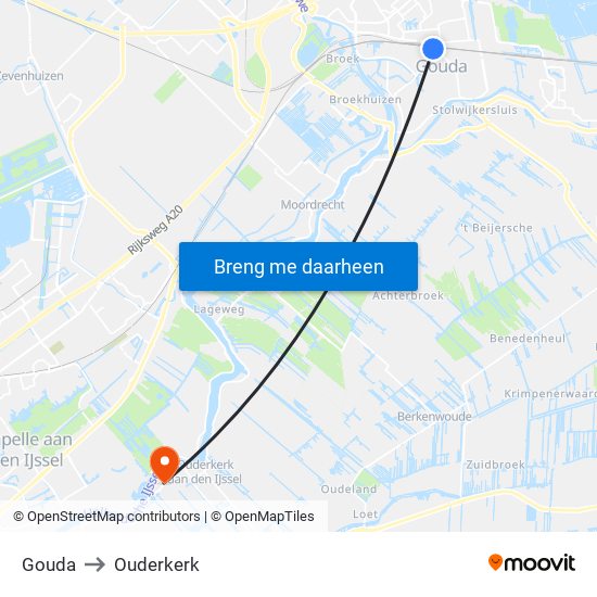 Gouda to Ouderkerk map