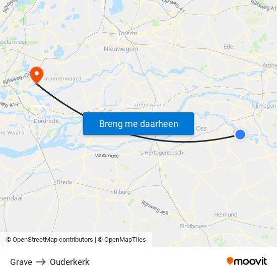 Grave to Ouderkerk map