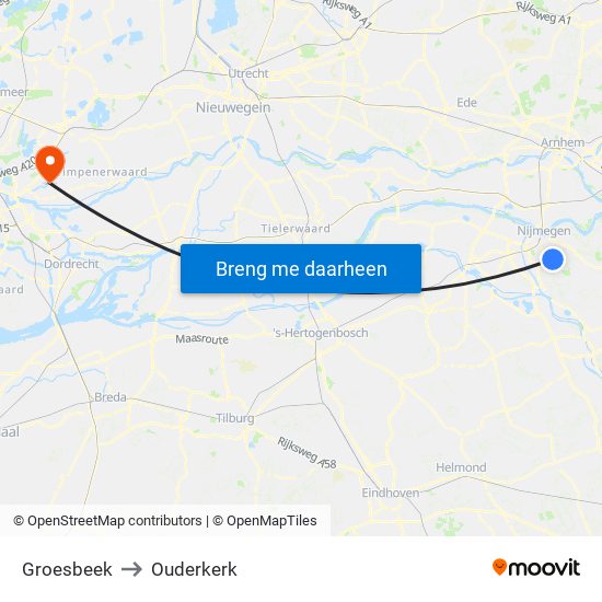 Groesbeek to Ouderkerk map