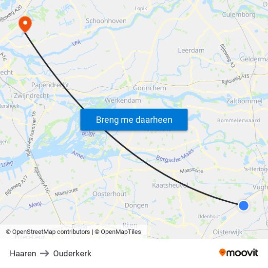 Haaren to Ouderkerk map