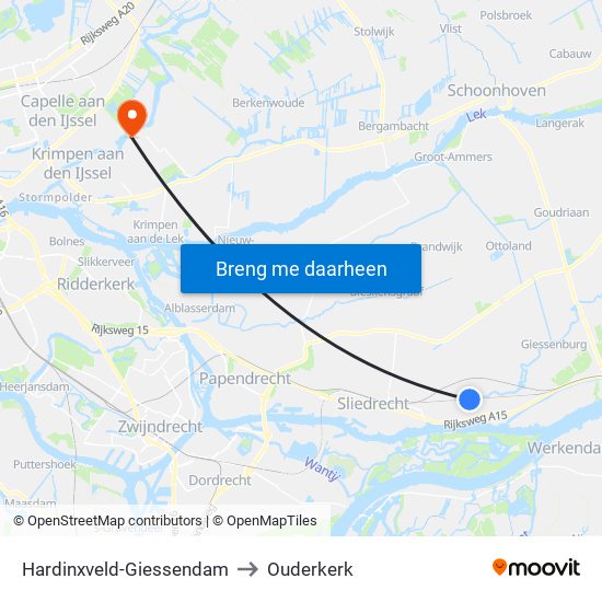 Hardinxveld-Giessendam to Ouderkerk map