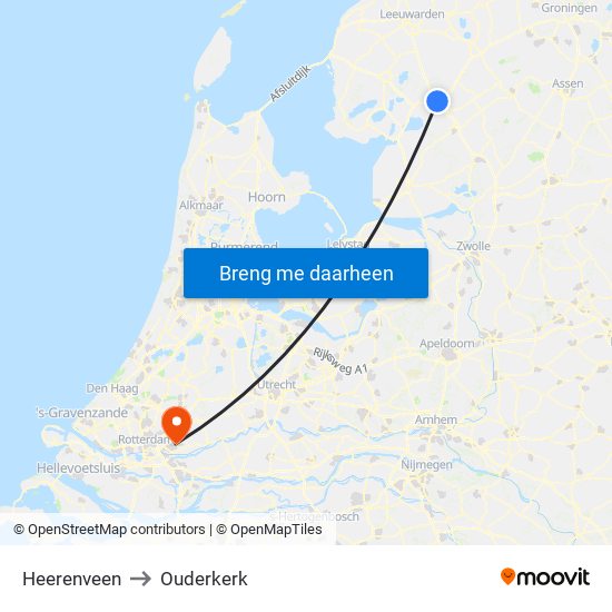 Heerenveen to Ouderkerk map