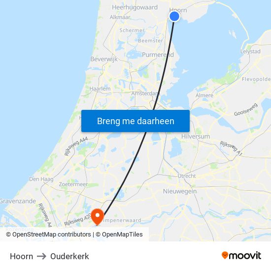 Hoorn to Ouderkerk map