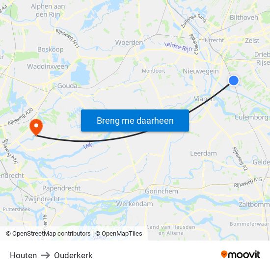 Houten to Ouderkerk map