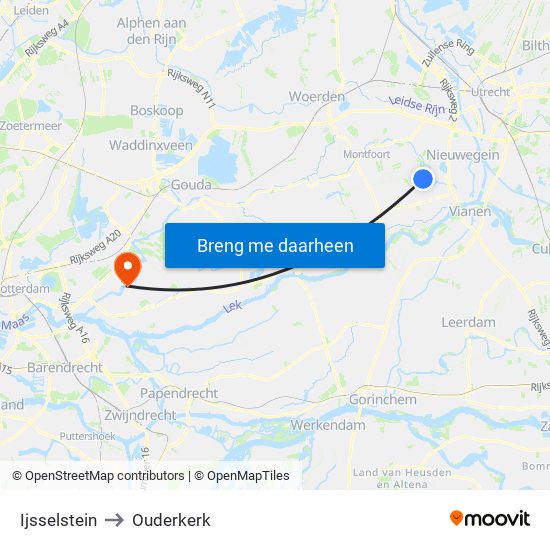 Ijsselstein to Ouderkerk map