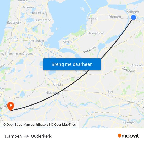 Kampen to Ouderkerk map