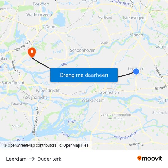 Leerdam to Ouderkerk map
