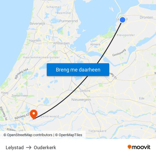 Lelystad to Ouderkerk map