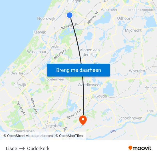 Lisse to Ouderkerk map