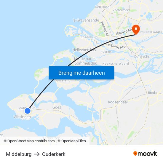 Middelburg to Ouderkerk map