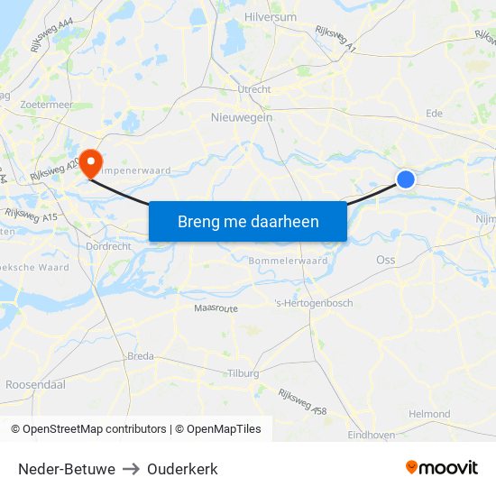 Neder-Betuwe to Ouderkerk map