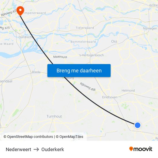 Nederweert to Ouderkerk map