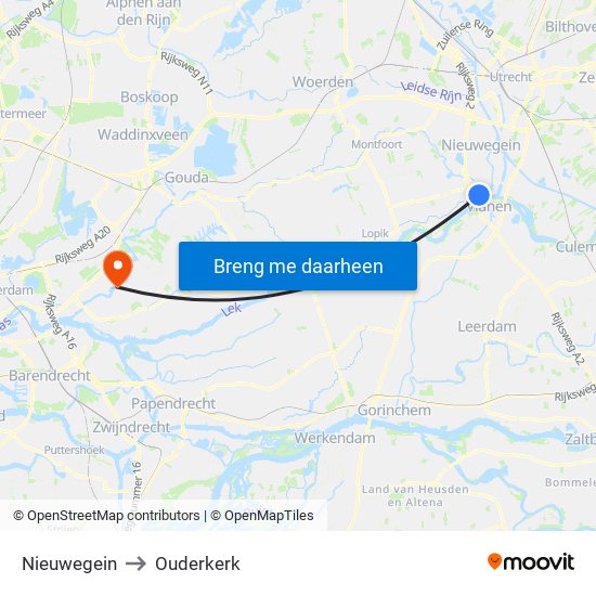 Nieuwegein to Ouderkerk map