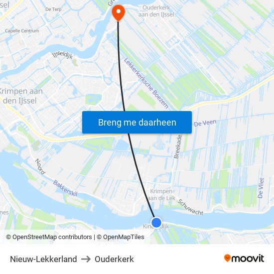 Nieuw-Lekkerland to Ouderkerk map
