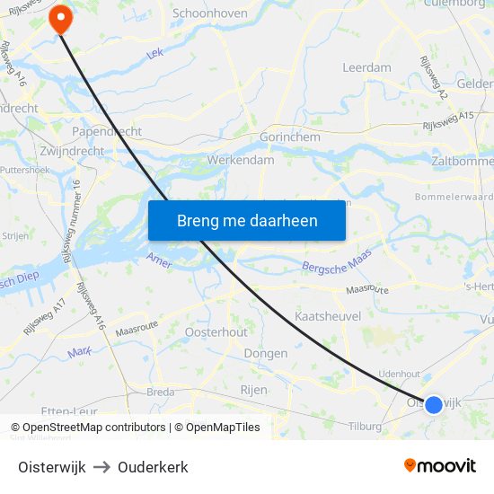 Oisterwijk to Ouderkerk map
