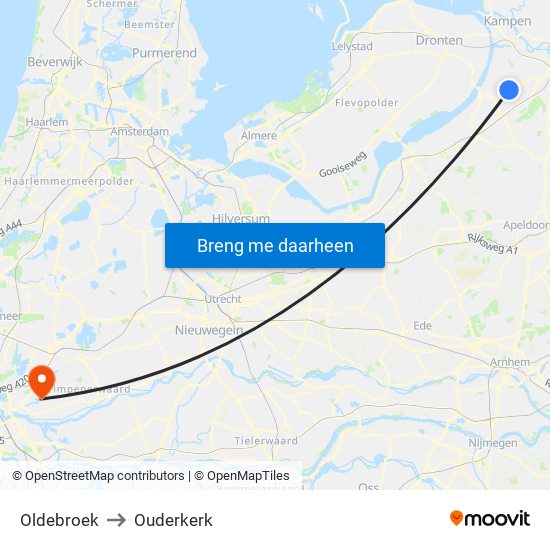 Oldebroek to Ouderkerk map