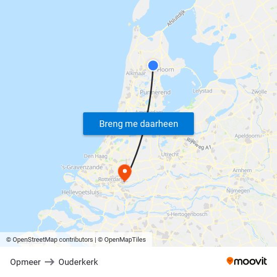 Opmeer to Ouderkerk map