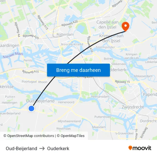Oud-Beijerland to Ouderkerk map