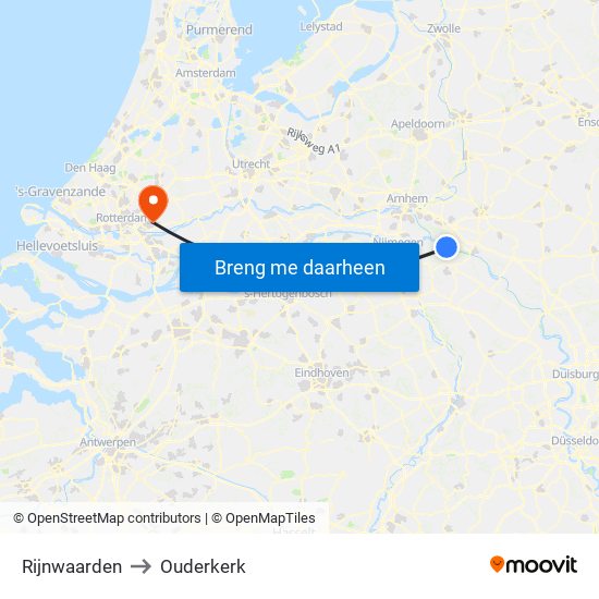 Rijnwaarden to Ouderkerk map