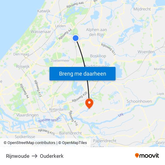 Rijnwoude to Ouderkerk map