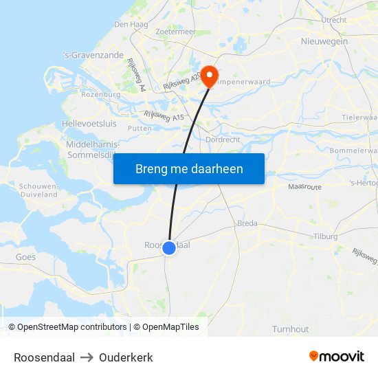 Roosendaal to Ouderkerk map