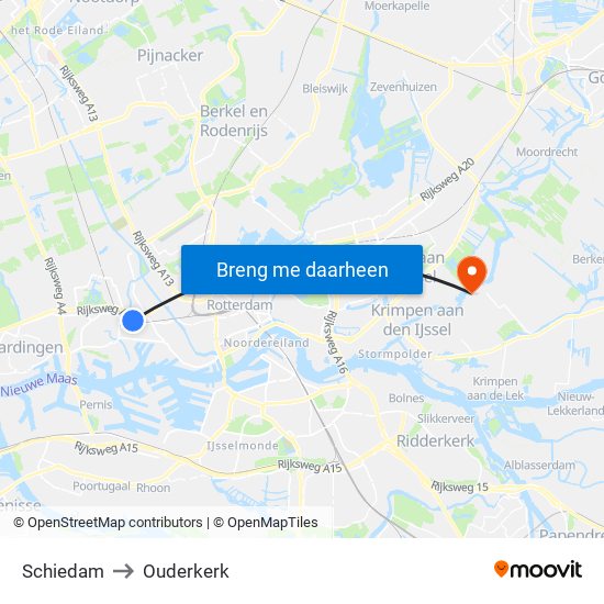 Schiedam to Ouderkerk map